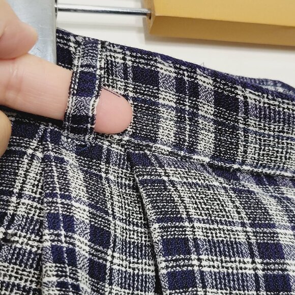 ⭐Tradition Navy Blue White Plaid High Waist Golf Shorts Oversized Preppy Pleated - Picture 7 of 13